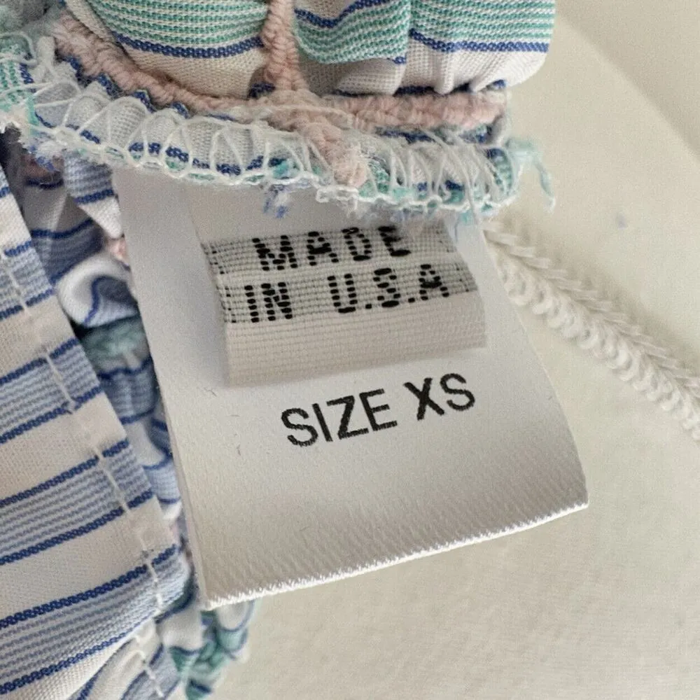 Petersyn Kinsey Top Ruffle Smocked Off The Shoulder Blue Pink Vacation XS NWT - Image 6