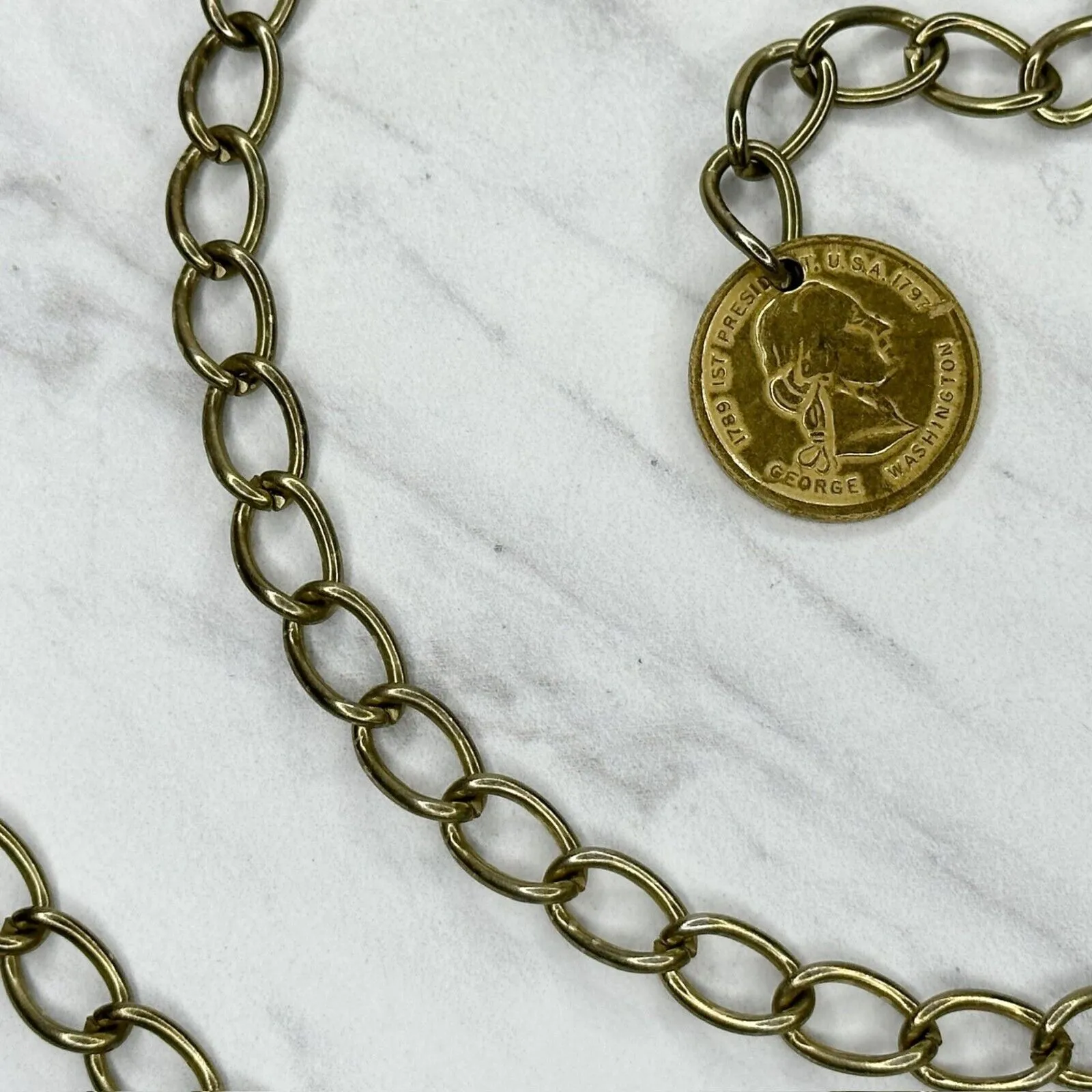 George Washington Coin Metal Chain Link Belt XS/Small (XS/S) ✨ Gold - Image 8