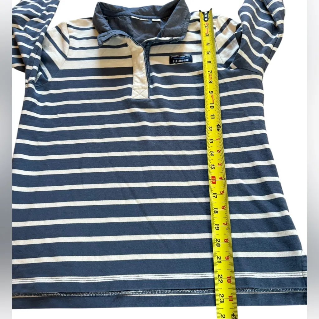 LL Bean Rugby Henley Long Sleeve Cotton Top Blue White Stripes Womens Size Small - Image 6