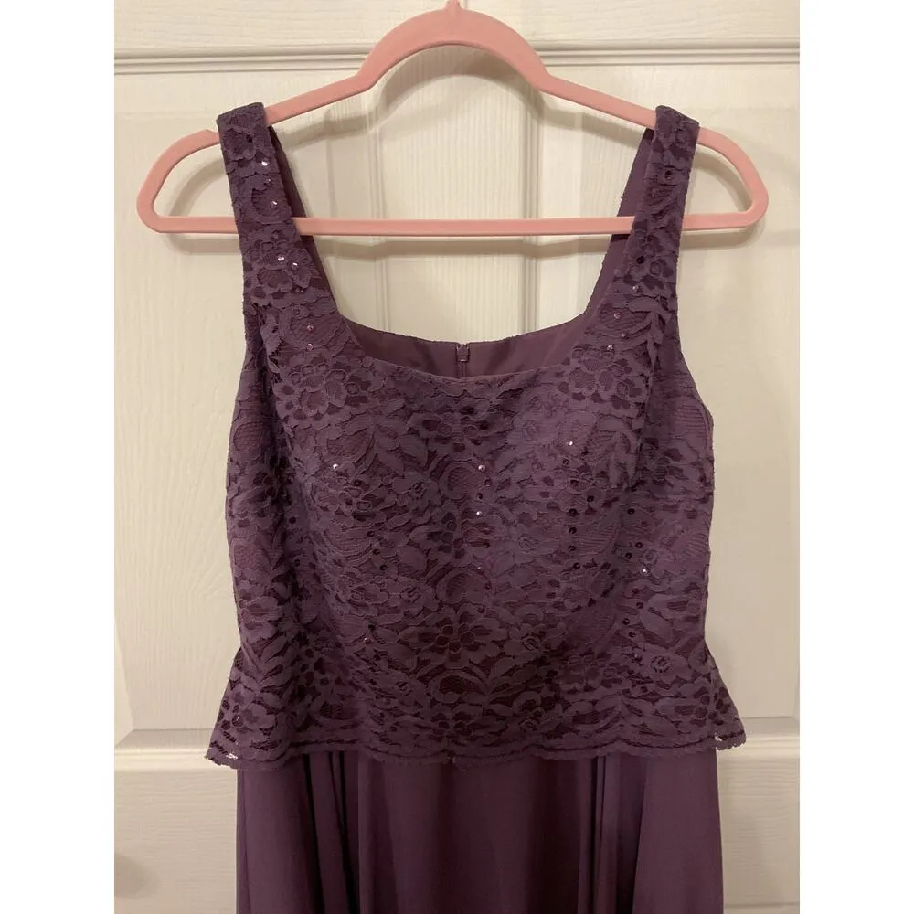 NWT JJ's House Lace Bodice Peplum Waist Plum Formal Floor Length Gown, sz 12 Purple - Image 2