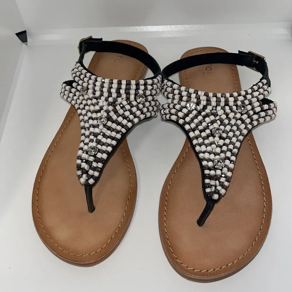 Torgeis Vega Beaded Sandals w Ankle Strap Black Leather India Women’s 7 - Image 2