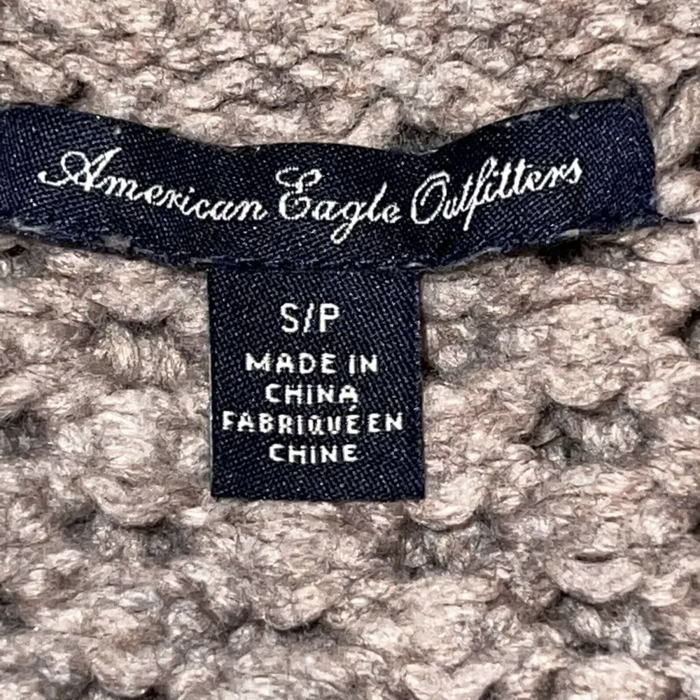 American Eagle Sweater Women Small Tan Cable Open Knit Back Long Sleeve Pullover - Image 6