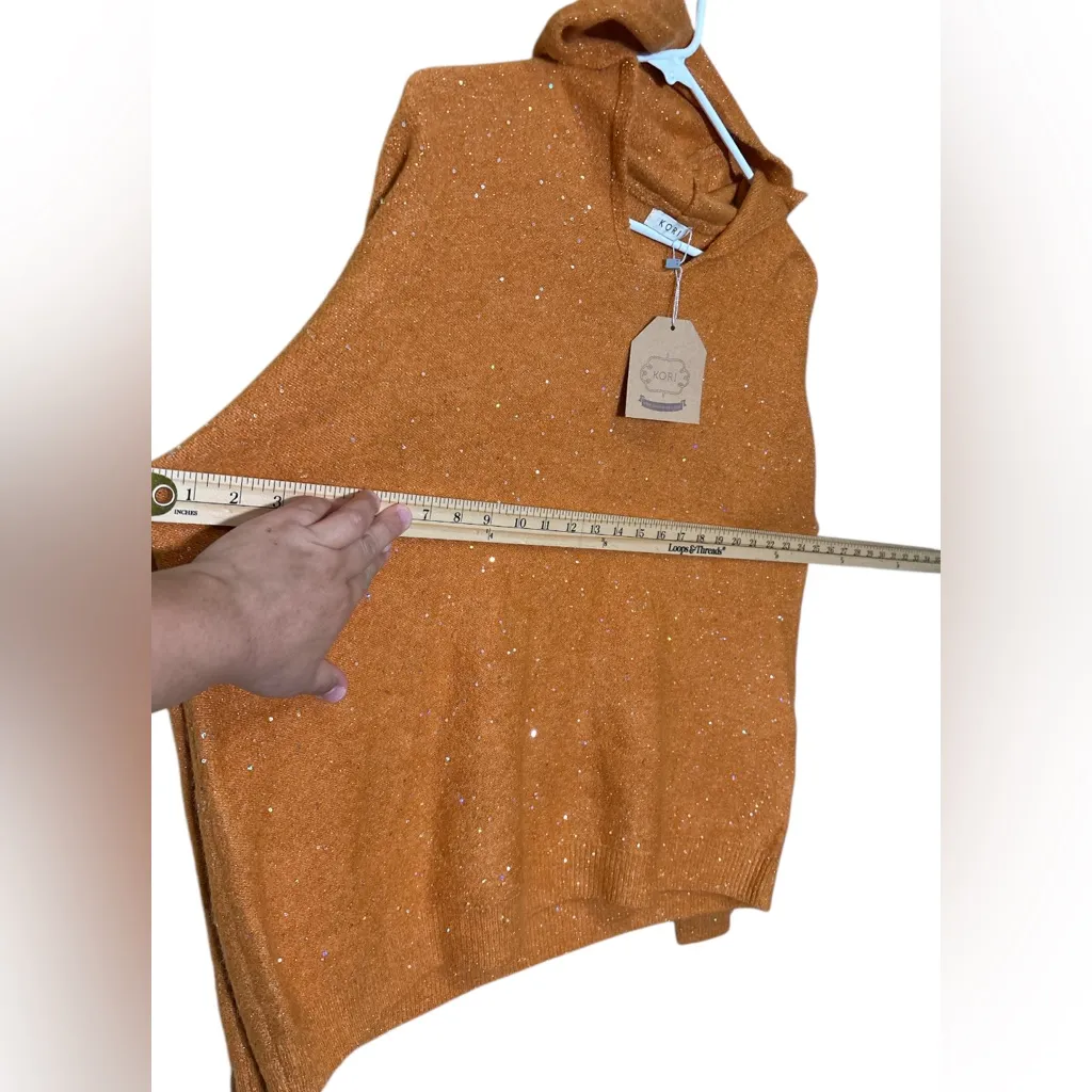 Kori  Sparkle Orange Hooded Sweater,Size S Oversized - Image 5
