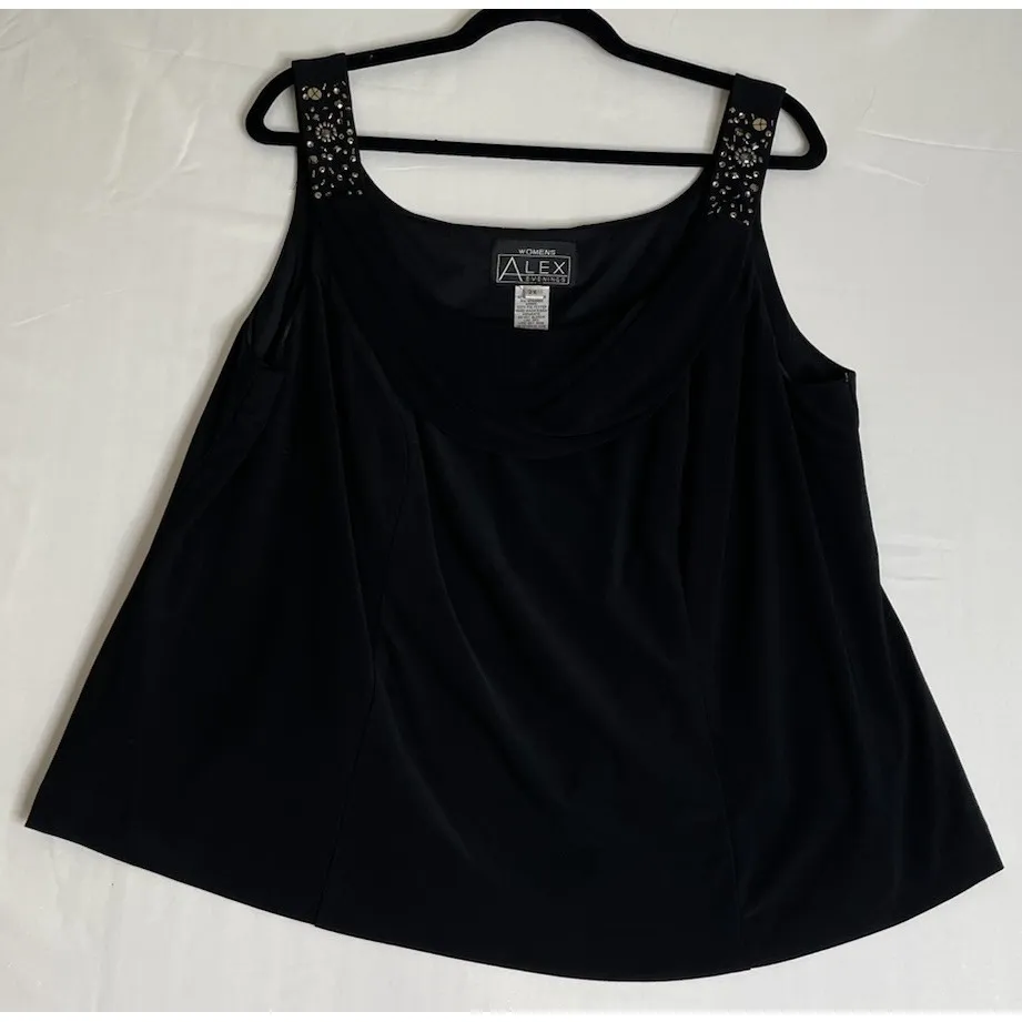 Alex Evenings Womens 2X 2 Piece Set Tank Top Jacket Black Embellished‎ NEW Party - Image 2
