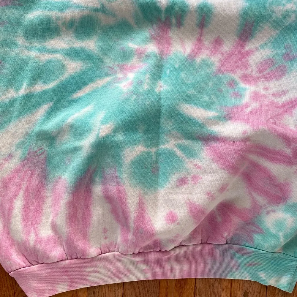 Vintage turquoise blue green white and cotton candy pink tie dye hoodie - Image 11