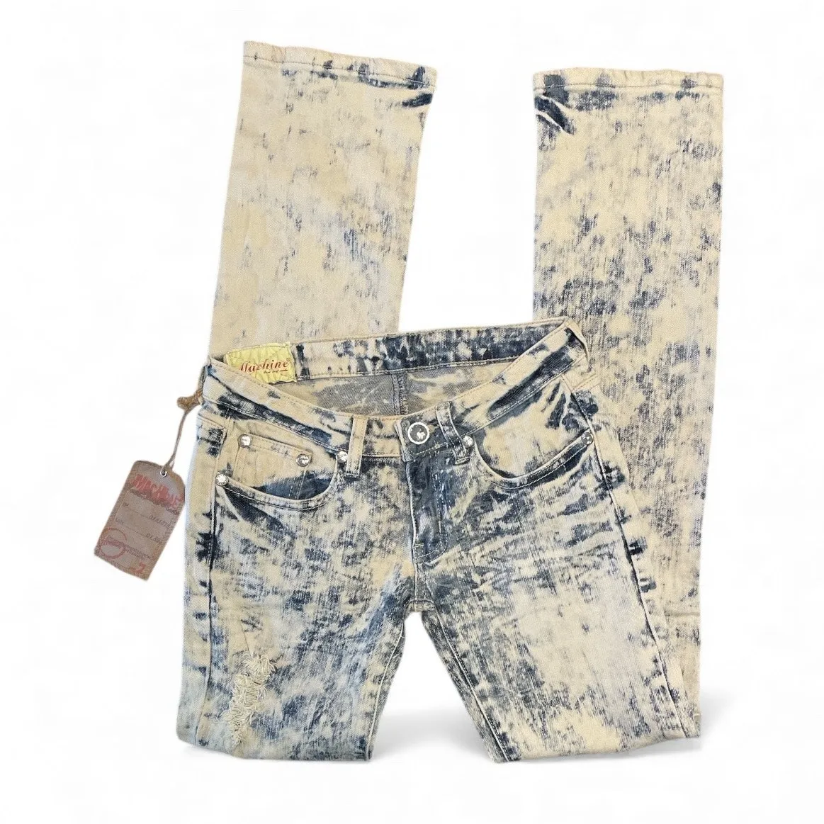 Machine Nouvelle Mode Y2K Bleached Denim Rhinestone Embellished Jeans size 29 - Image 2