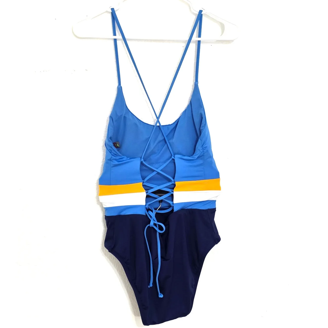 BCA by Rebecca Virtue Palo Alto One Piece Swimsuit Deep Water Blue Yellow White - Image 4