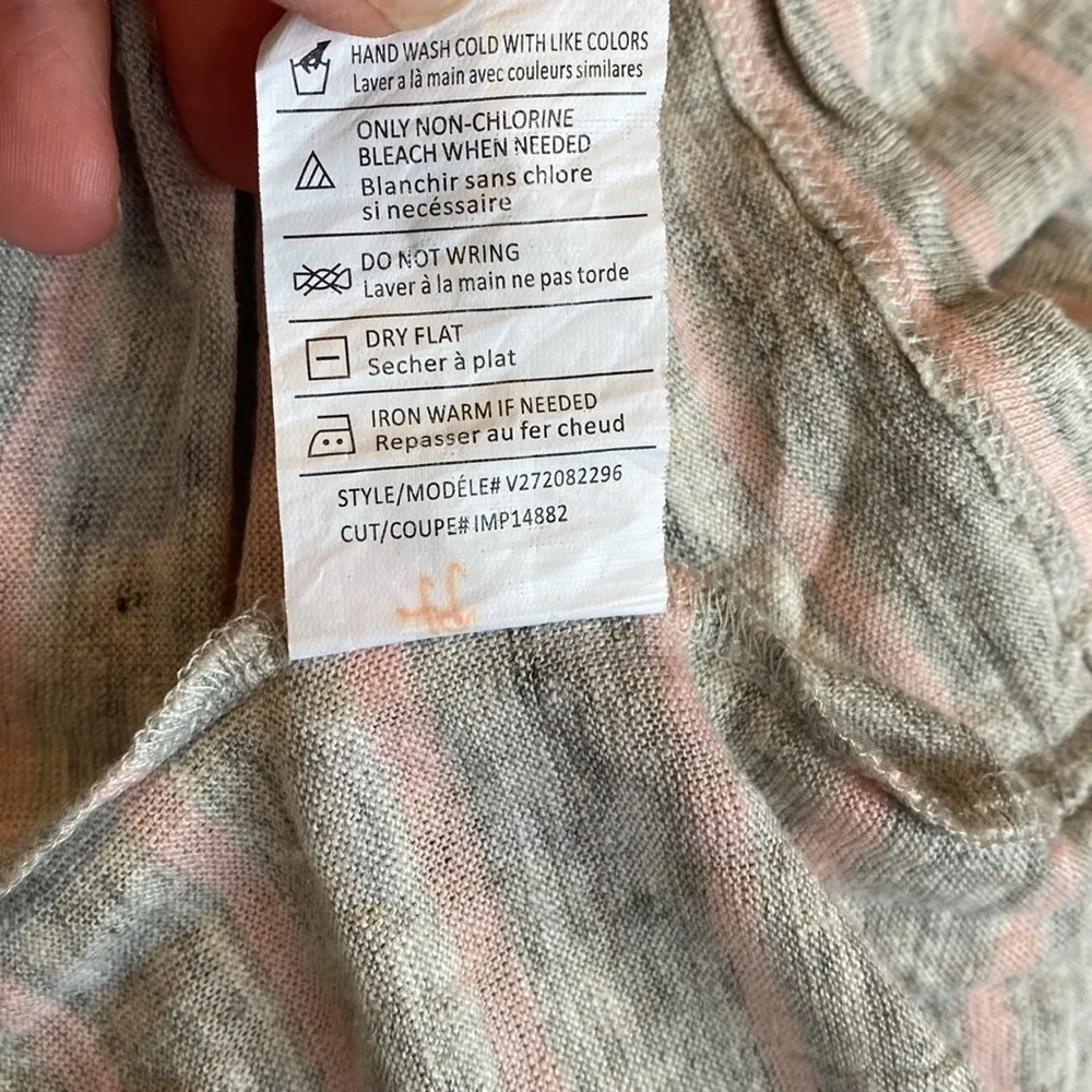 Vince gray pink striped oversized linen tee shirt small - Image 7