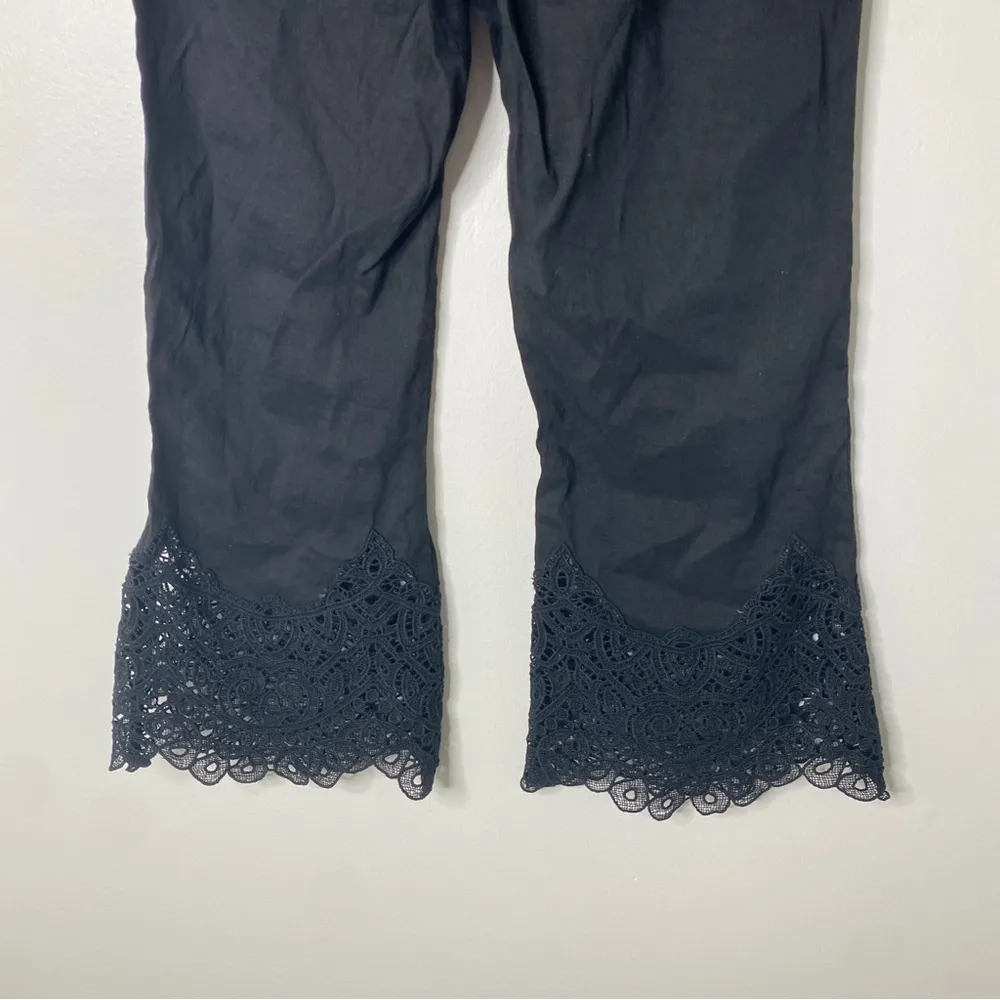 Kobi Halperin Black Linen Blend Lace Kick Flare Crop Leg Kelly Pants Capris 4 - Image 6