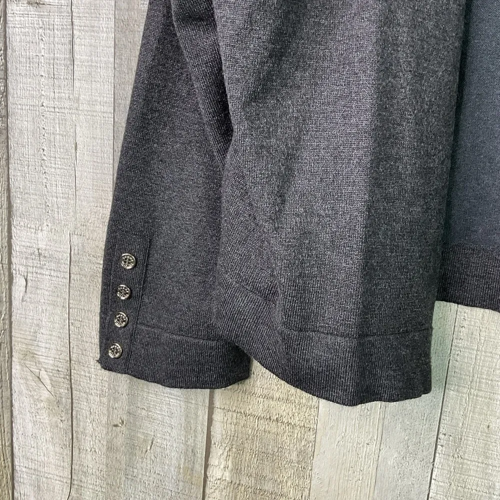 Tommy Hilfiger Gray Open Front Cardigan Lightweight Sweater Embellished Sleeves - Image 4