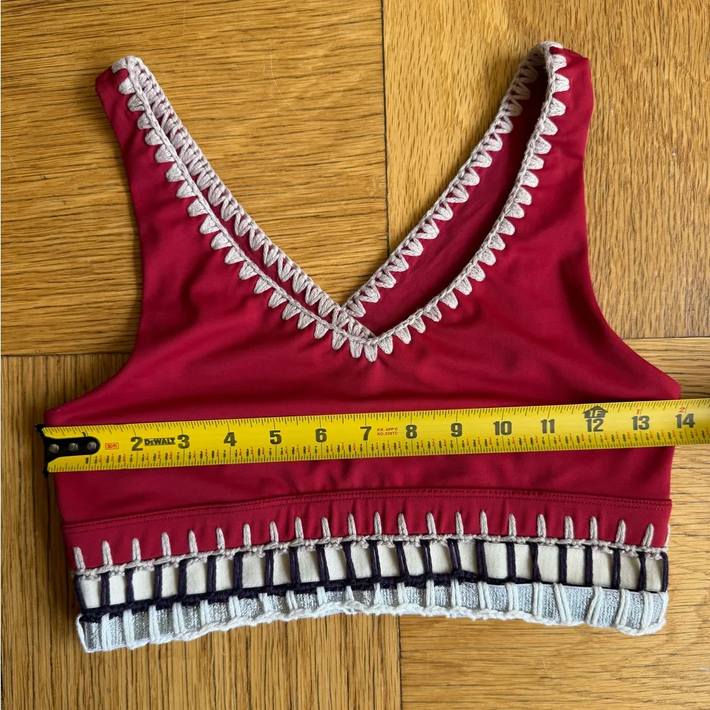 Carbon38 La Plage Crochet Banded Sports Bra, Red/Nude/Silver, Sz XS Red - Image 6
