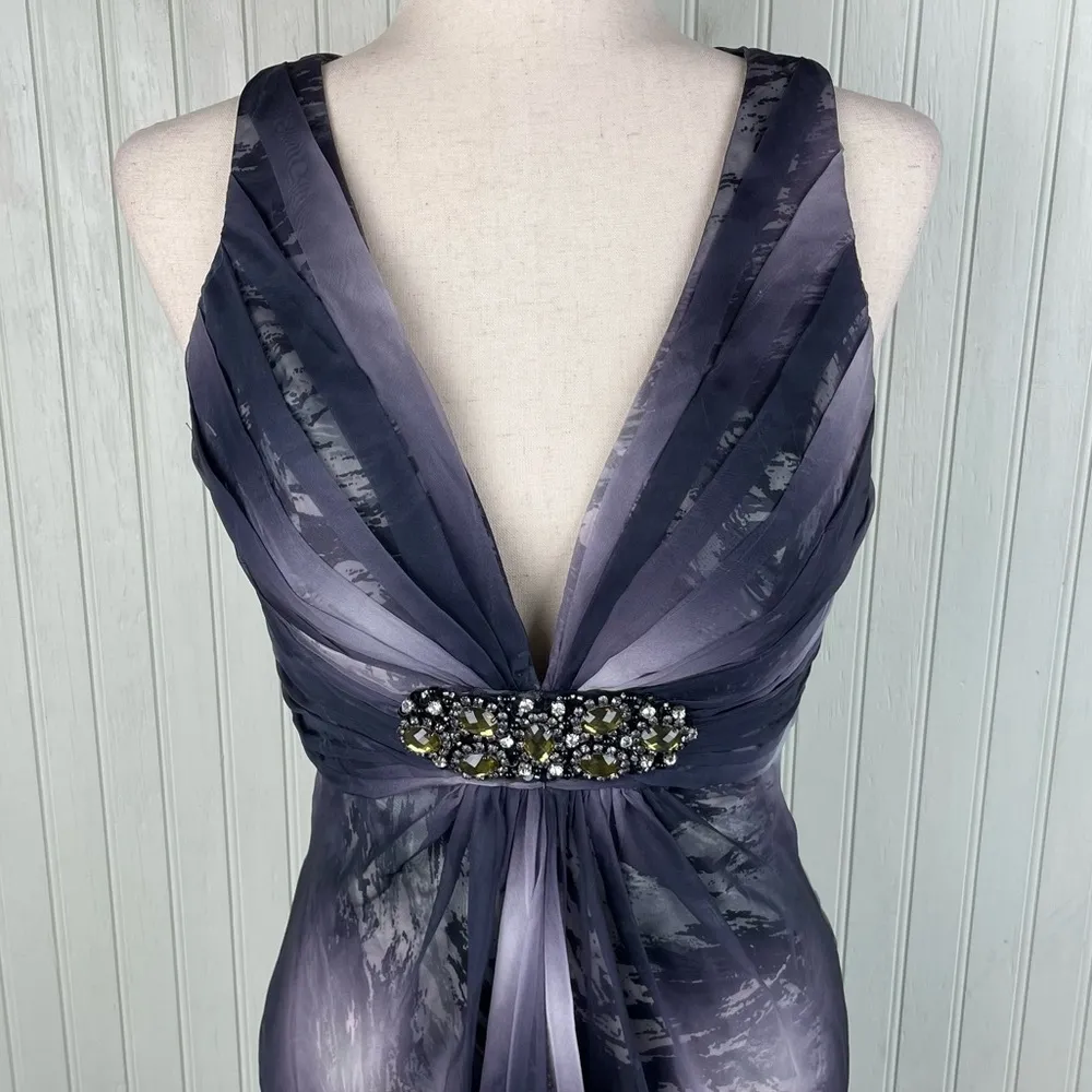 Vintage 90s Y2K Cache Maxi Dress Gown Criss Cross Open Back Jewel Accent Size 6 - Image 3