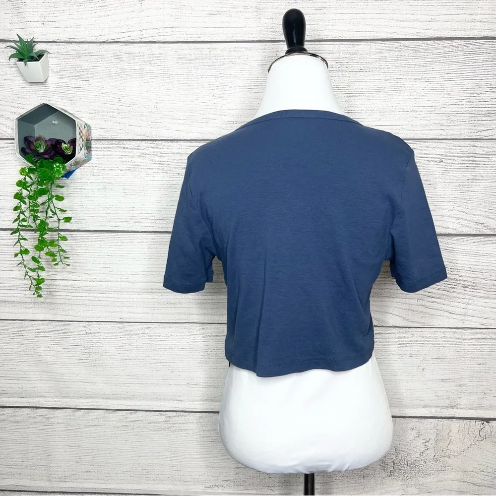 Topshop Navy Blue Notting Hill Crop Top Boxy Cropped Graphic Tee Size 12 Large - Image 6