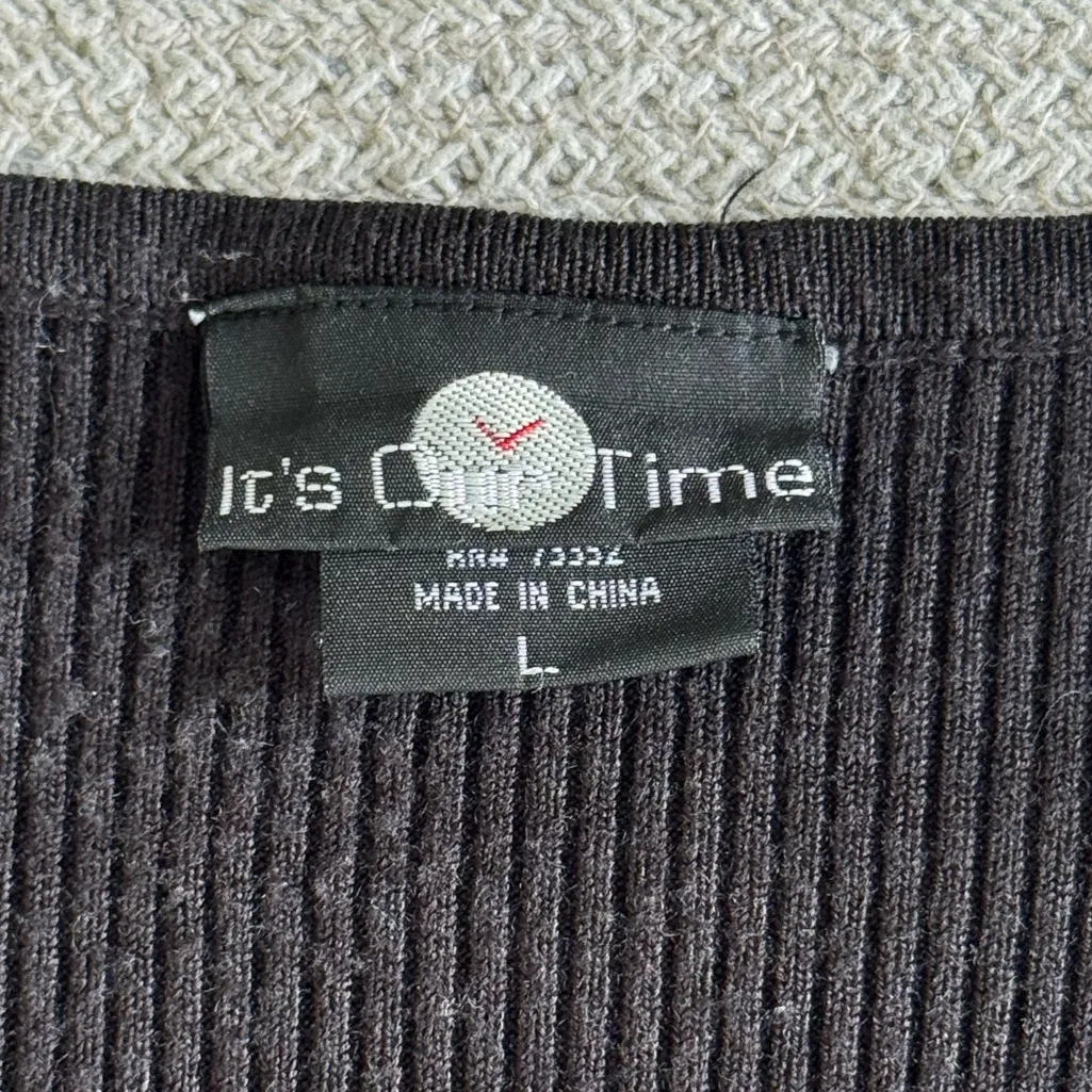 Vintage 90s Y2K It’s Our Time Black Ribbed Tie Front Cardigan Knit Top Sz Large - Image 5