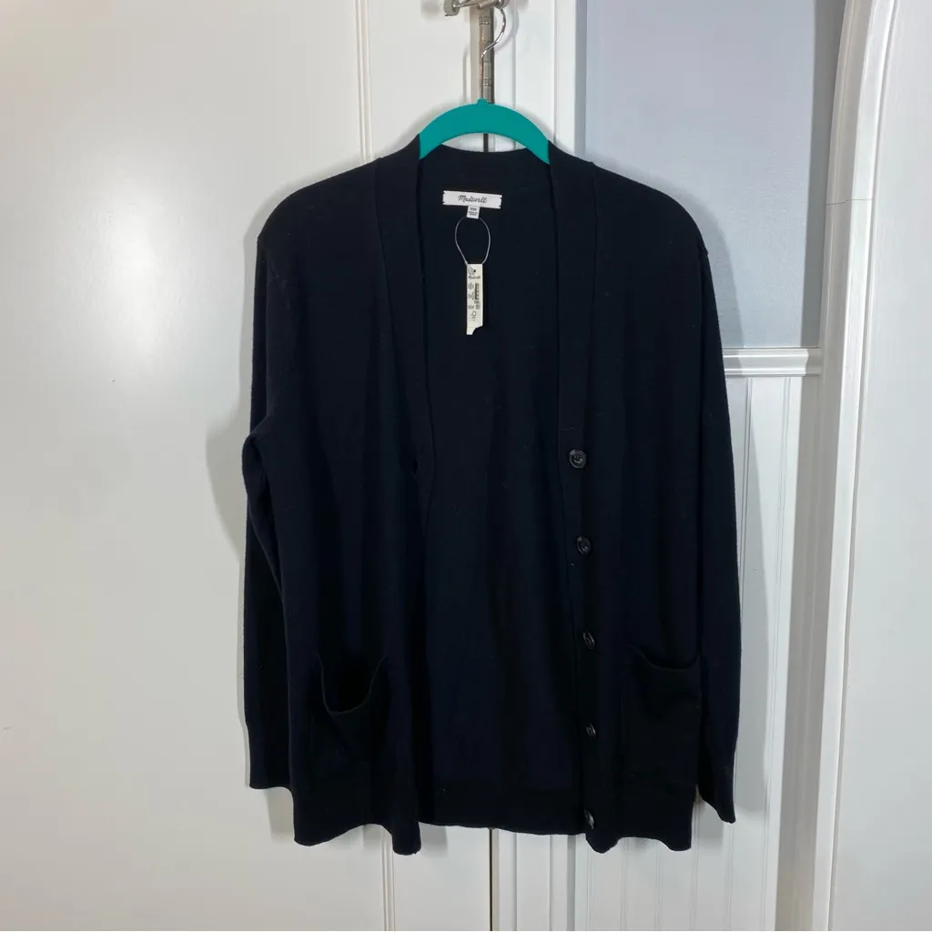 Madewell NWT Merino Wool Boyfriend Cardigan True Black‎ Size xxs capsule minimal - Image 2