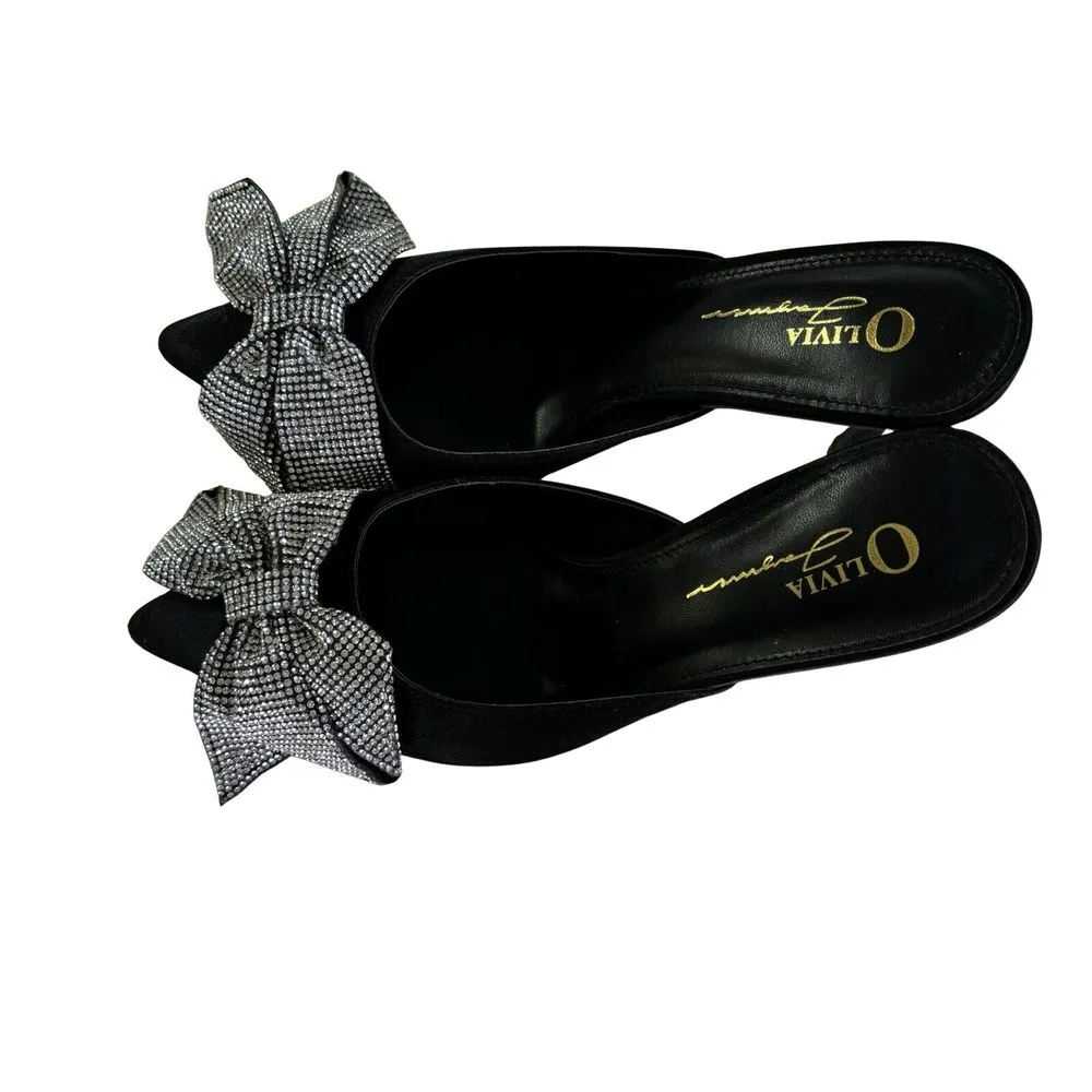 Olivia Jaymes Women's Shoes Sz 8‎ Stiletto Heels Slide On Crystal Stud Bow Black - Image 6