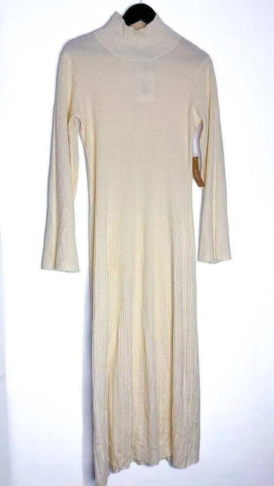NWT  Cream Ribbed Knit High Neck Sweater Dress Wool Blend Size Medium - Image 7