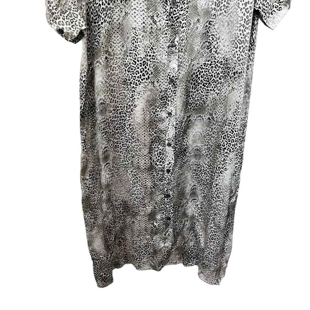 Lola & Sophie Gray Silk Leopard Animal Print Long Sleeve Button Maxi Dress Sz L Size L - Image 6
