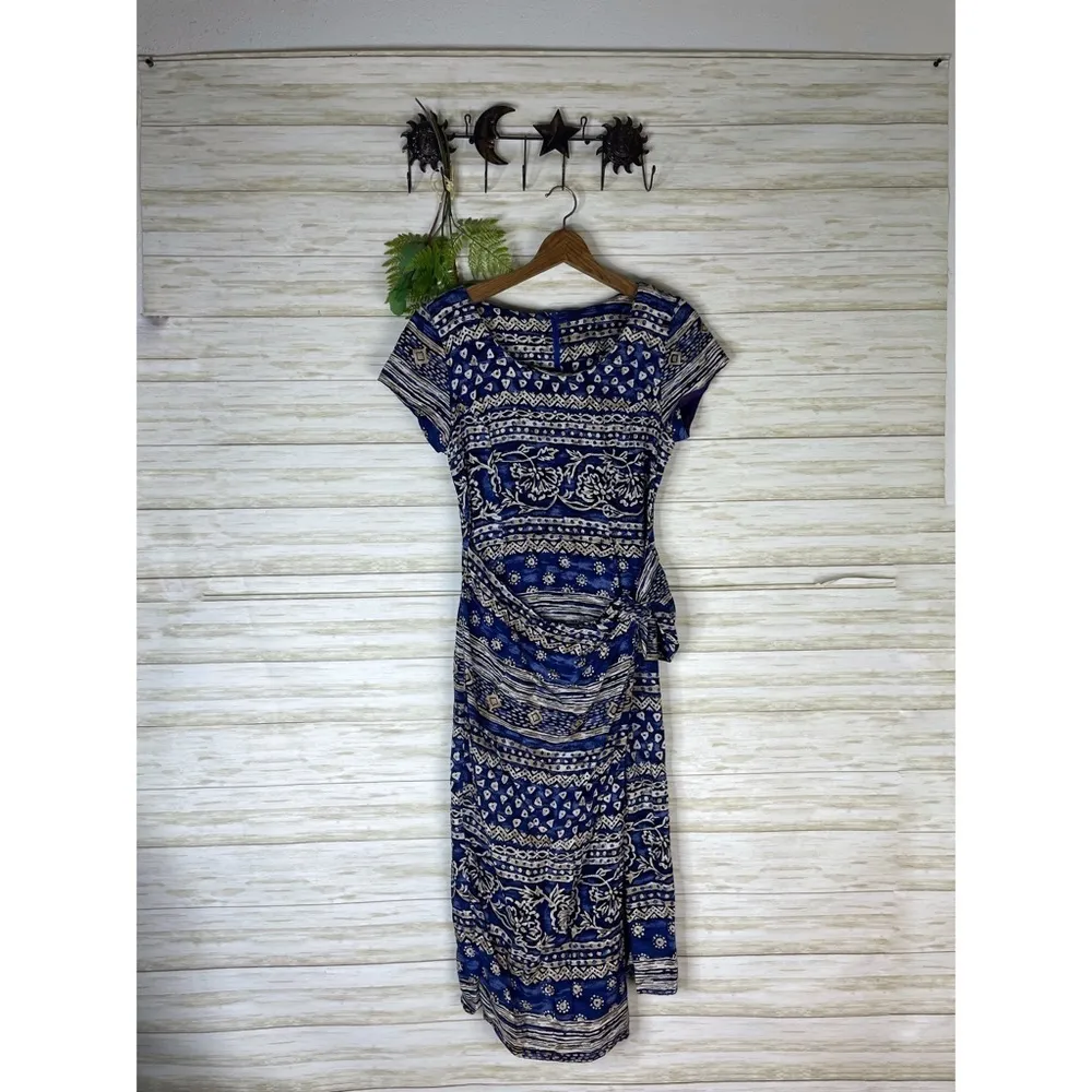 Vintage Blue Flower Doodle Art Teacher Sarong Faux Wrap Dress - Image 2