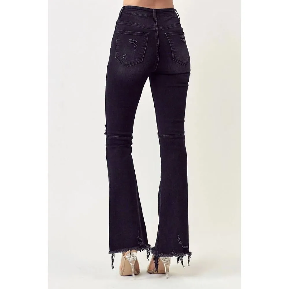 Risen Black Flare Distressed Knee Jeans - Image 11