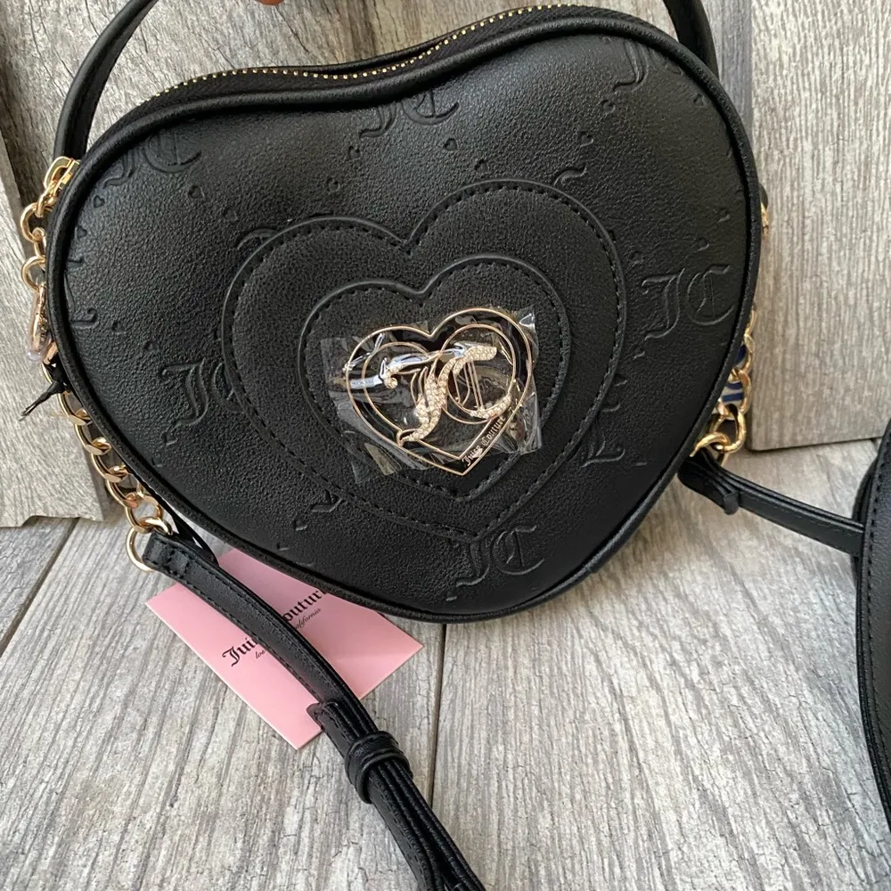 Juicy Couture Black Heart Bag with Top Handle & Crossbody Strap–Rhinestone Charm - Image 3