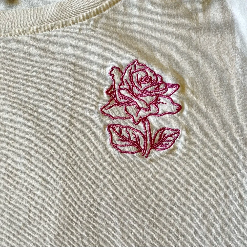 Love Peace & Lazy Days cropped short sleeve pink cream and gold Alchemy tee Size M - Image 4