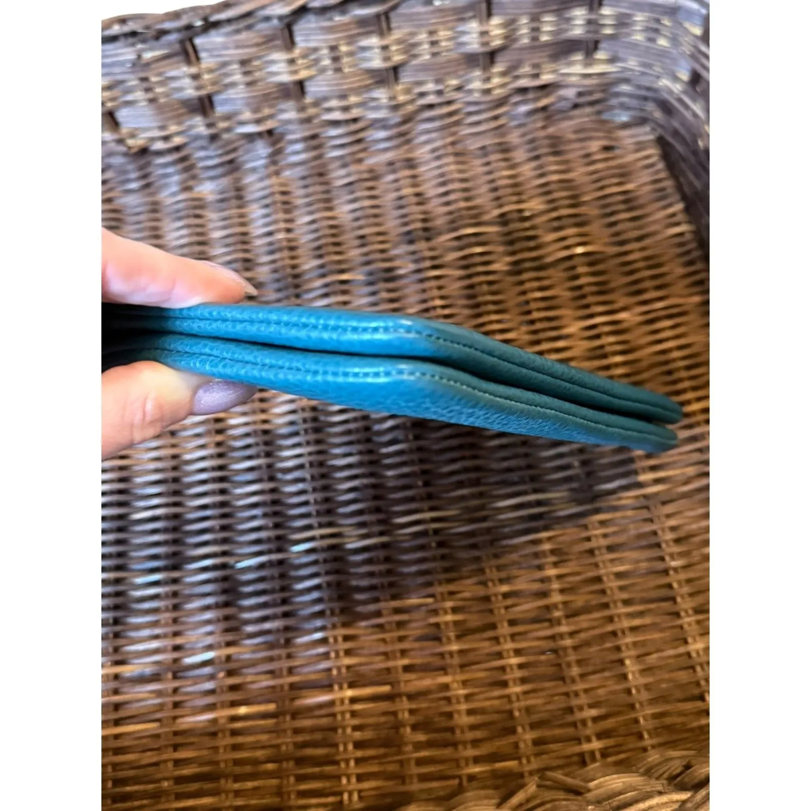 Coach Dempsey Teal Pebble Leather Double Zip Wristlet with Gold Hardware - Image 5