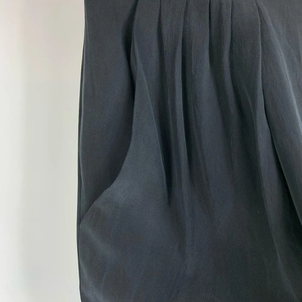 Black 100% Silk Pleated Waist Skirt Sz 4 P - Image 3