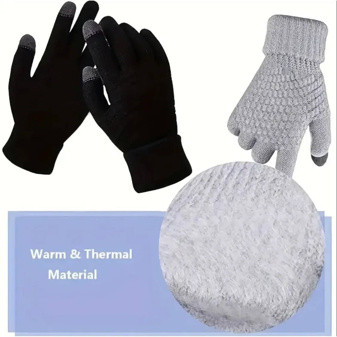 Womens Thermal Warm Thick Plush Lined Touchscreen‎ Black Gloves NEW Winter OS - Image 6