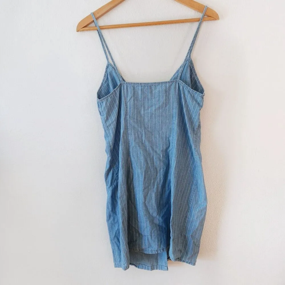 Topshop Chambray Denim Mini Dress Pin Striped Button Cami Wrap 6 Women Blue - Image 4