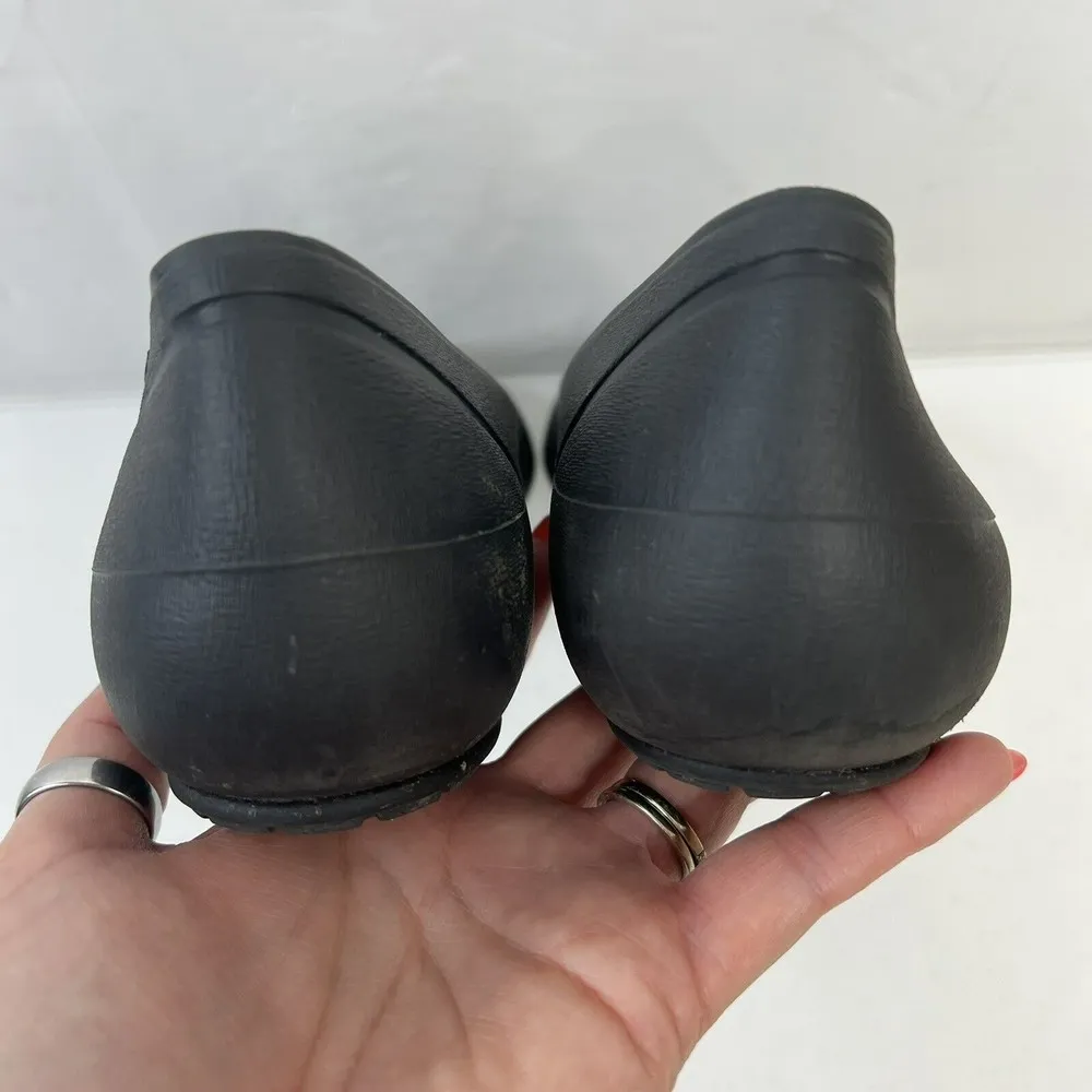 Crocs Womens Sz 10 Ballet Flats Shiny Cap Toe Black Slides Slip On Comfort Shoes - Image 8