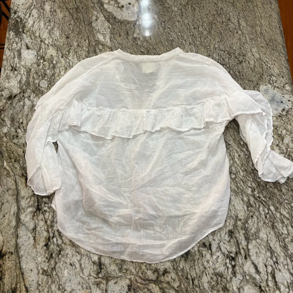 Antropologie Maeve Mischa Sheer White Blouse Size L - Image 4