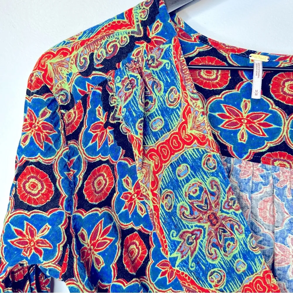 Free People Falling for You Blue Boho Top Size M - Image 6