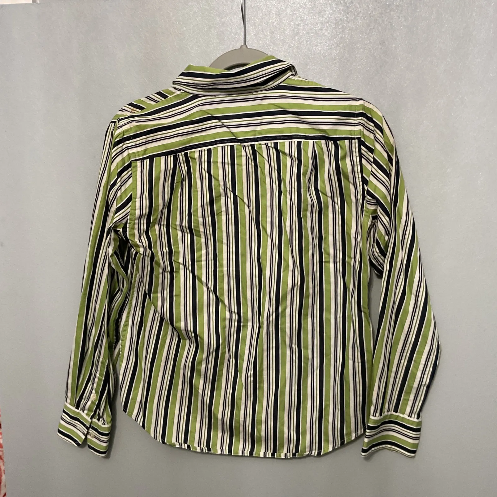 Jones New York Signature Petite Striped Button Down Shirt Green Black Size PS - Image 3