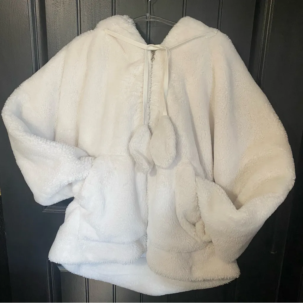 Chic White fuzzy jacket with Bunny Ears XXL Size 2X - Image 2