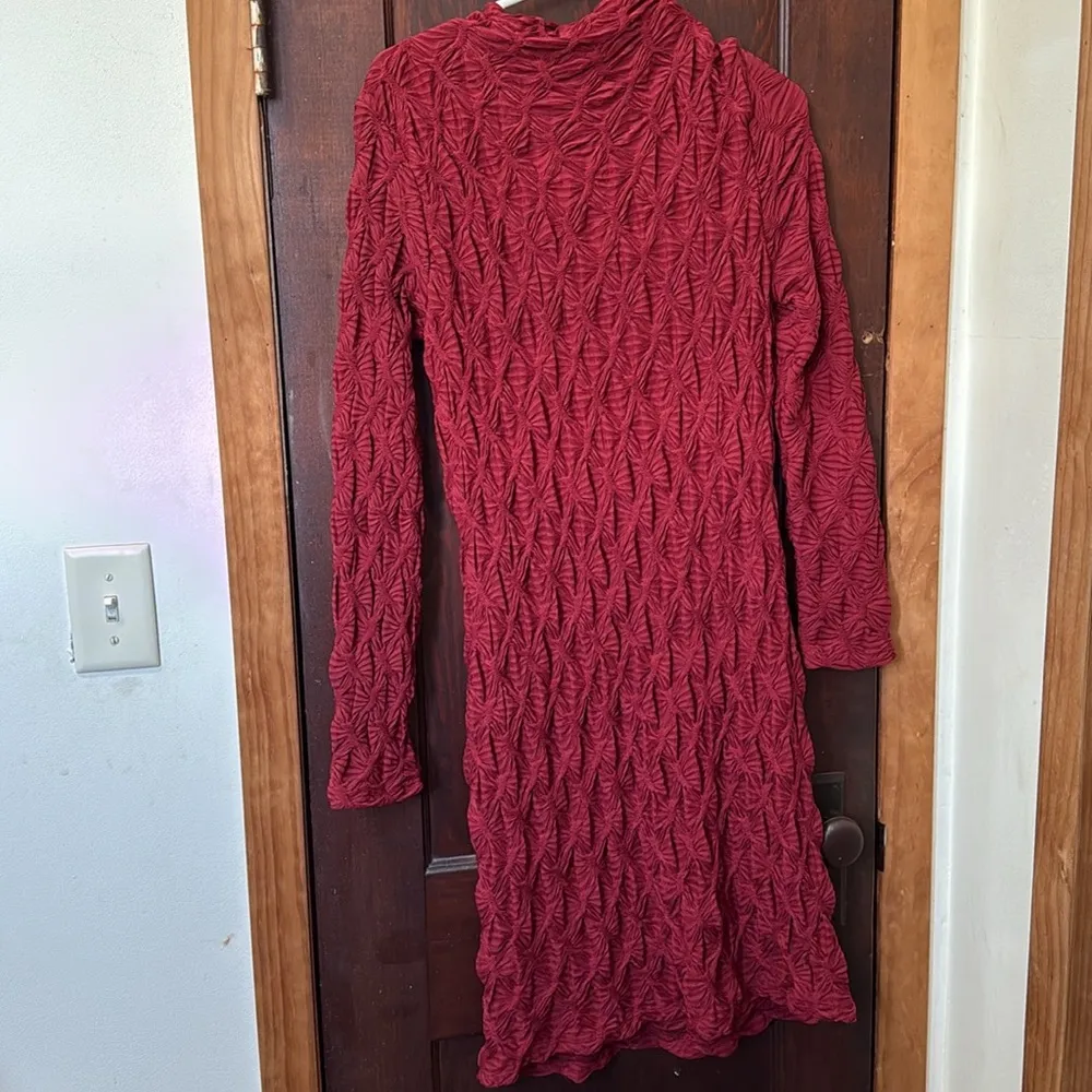Anthropology Maeve Burgundy, Long Sleeve Scrunch Textured Dress - Image 5