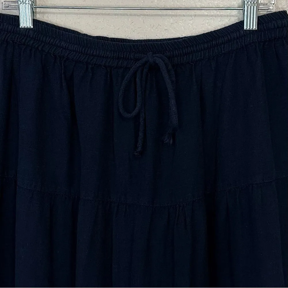Anthology Linen Blend Navy Blue Tiered Midi Skirt Size 10 - Image 7