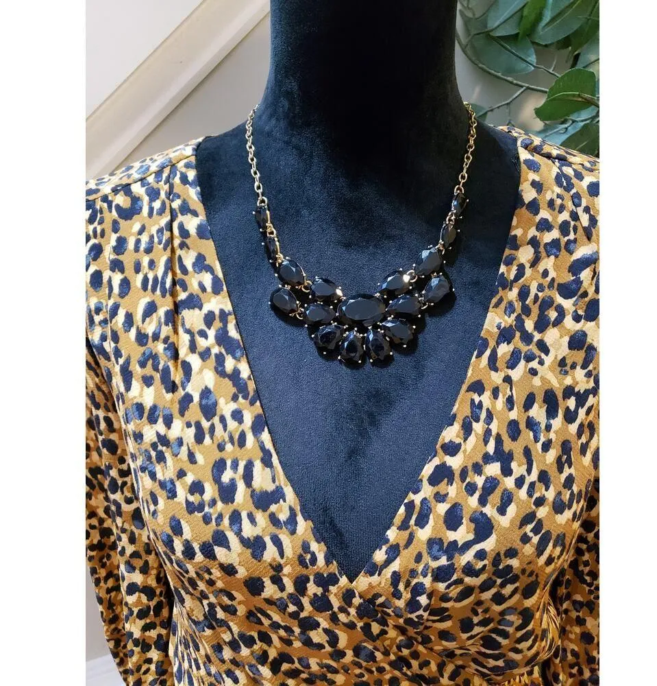 Zara TRF Blouse Top Women's S Black Brown Leopard Print Ruffled Trim Wrap V-Neck - Image 5