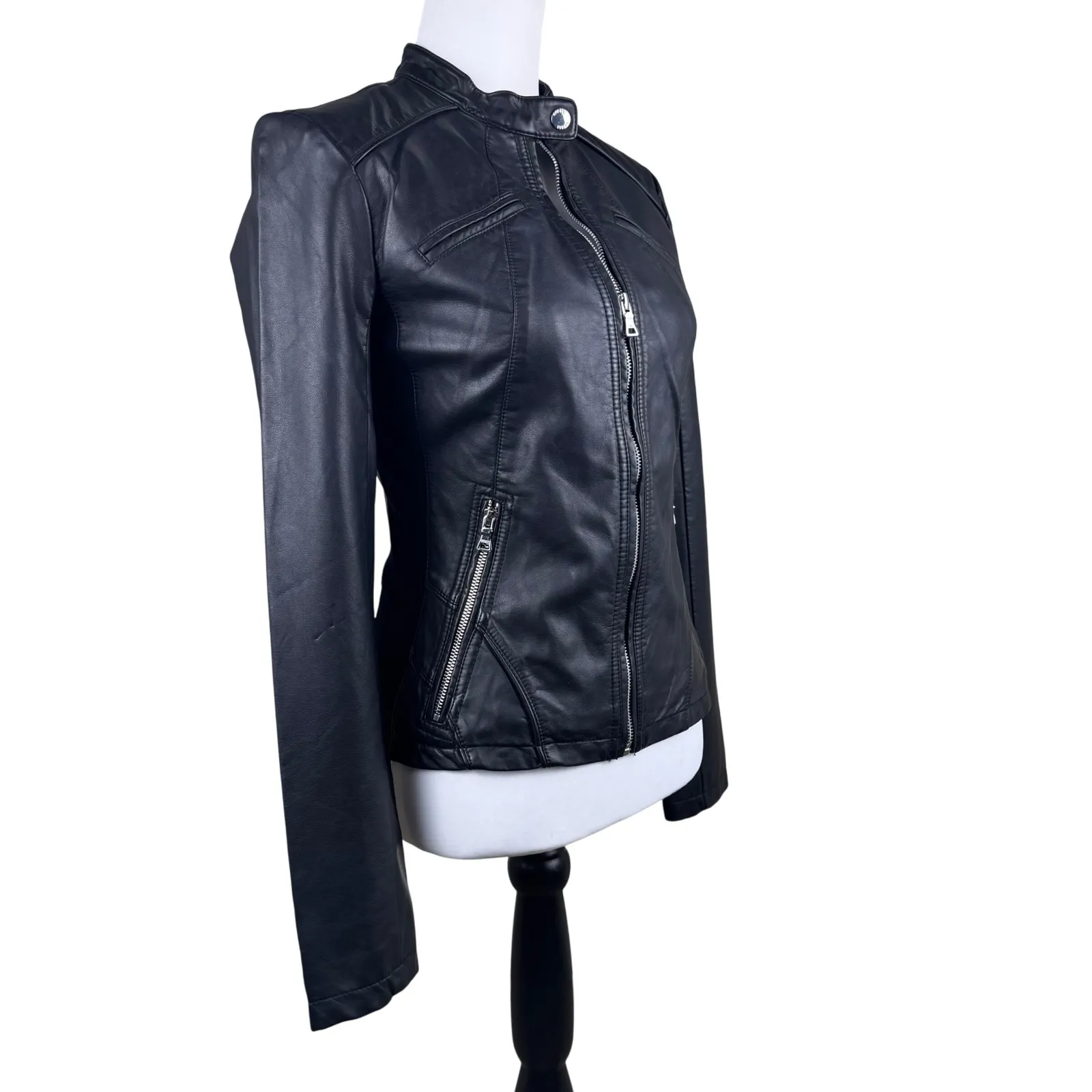 NWT GUESS Black Faux Leather Touch Moto Biker Women's Jacket Size XS - Image 3