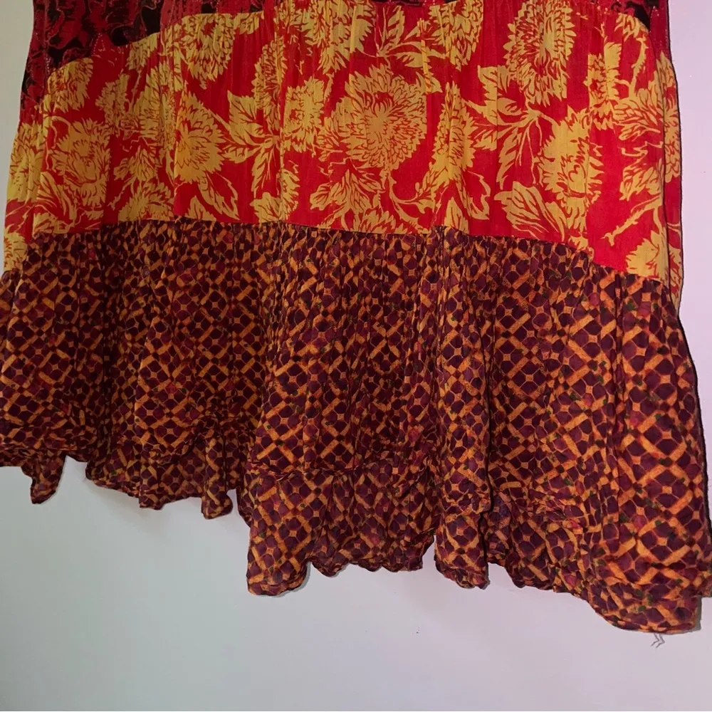 Free People Size S Boho Blouse Red Tiered Sleeveless Dark Cottage Beach Fairy - Image 4