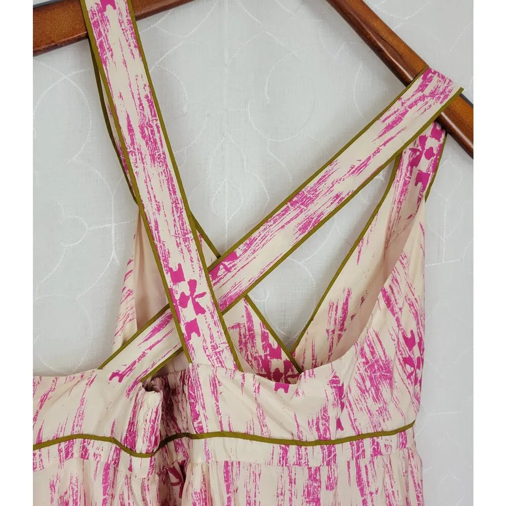 Ann Taylor LOFT Silk Maxi Dress 10 Pink Gold Criss Cross Back V - Image 9