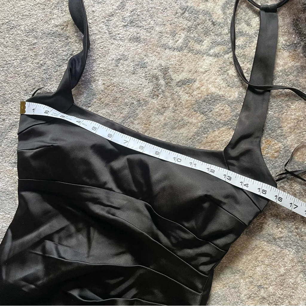 Cache Y2K Vintage Black Stretch Satin Bodycon Halter Mini Cocktail Dress Size 6 - Image 6