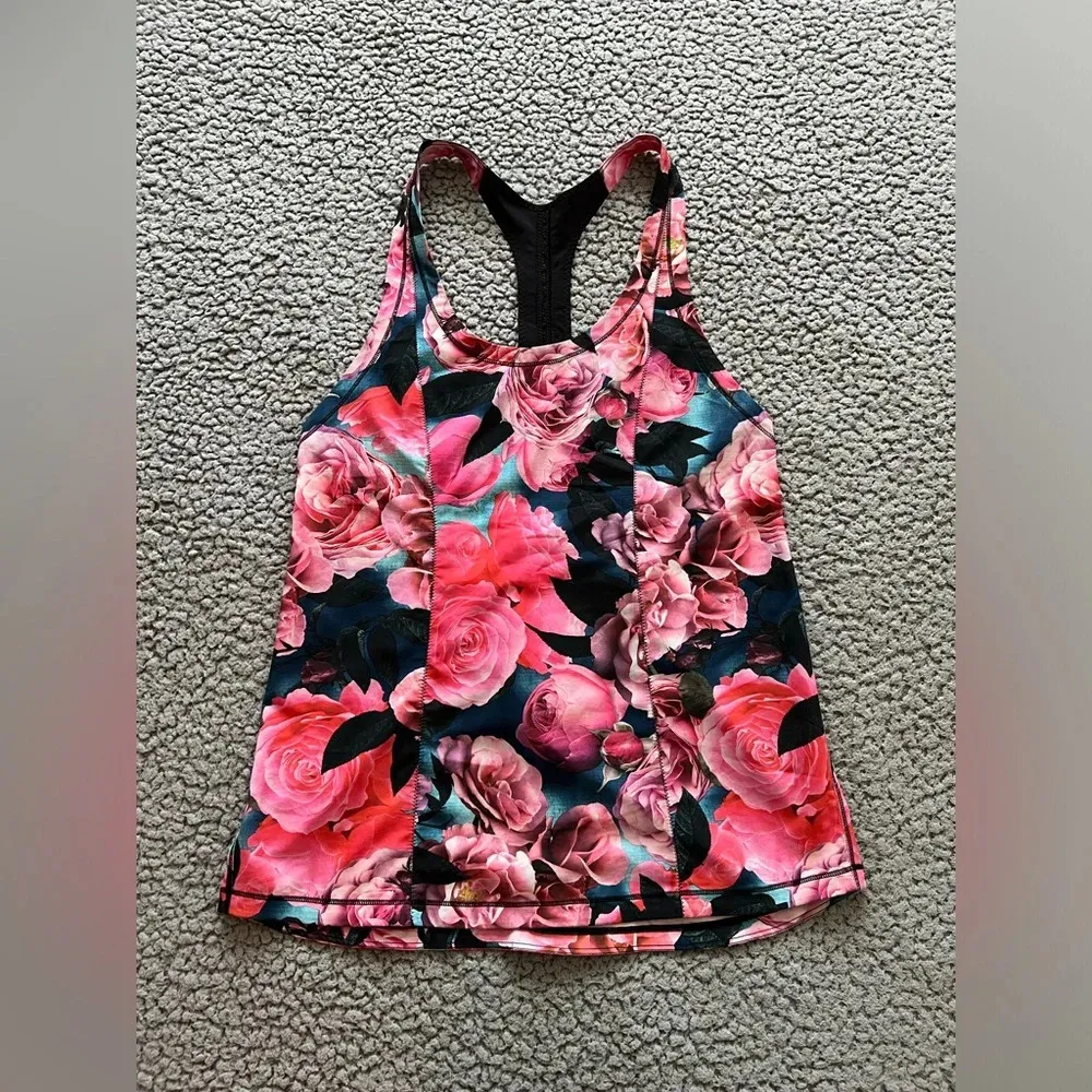 Women’s Lululemon Floral Lightened Up Singlet Tank Secret Garden / Black EUC - Image 3