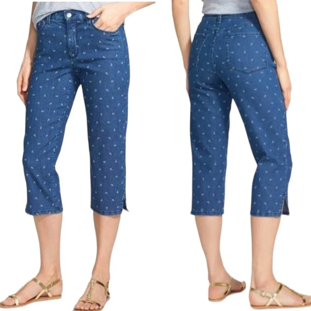 NYDJ Crop Jeans Nautical Anchor Print Mid Rise Medium Blue Wash Women’s Size 10 - Image 11