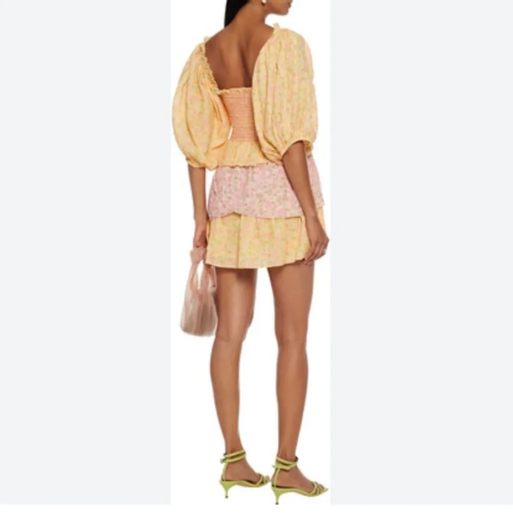 Love Shack Fancy Yellow Orange and Pink Shaw mini dress. Size Small. - Image 2