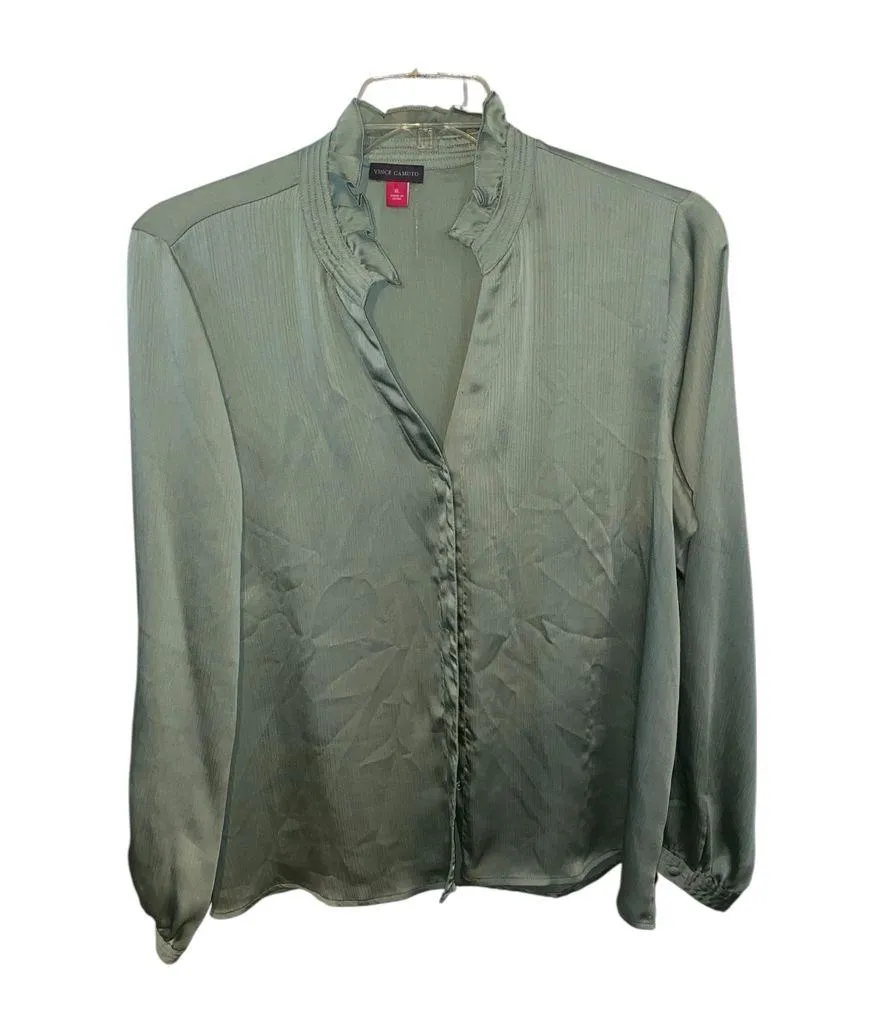 Vince Camuto Light sage Green Ruffle mock neck Button Down long sleeve Blouse - Image 2