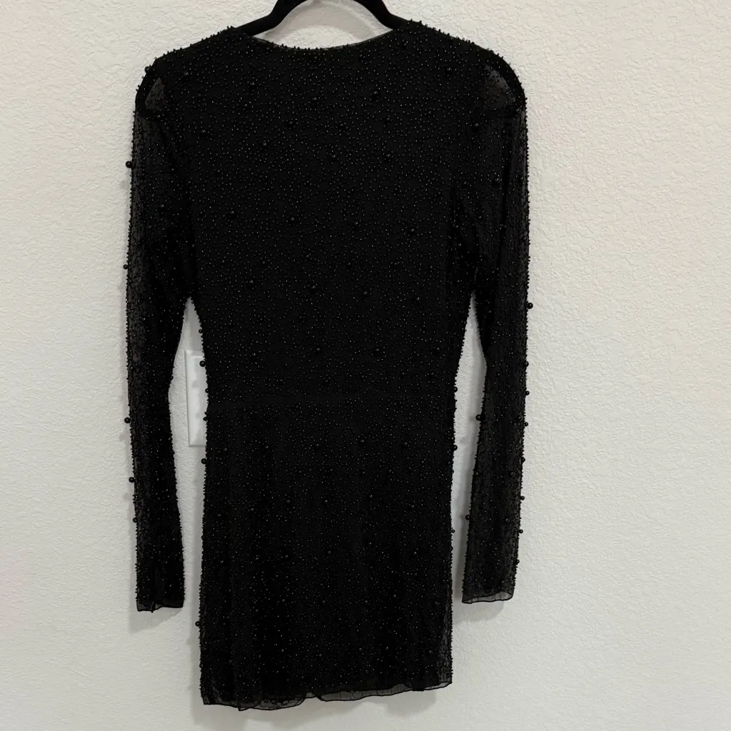 Oh Polly Chelsea Black Embellished Wrap Over A-Line Mini Dress Size 6 NEW Sexy - Image 8