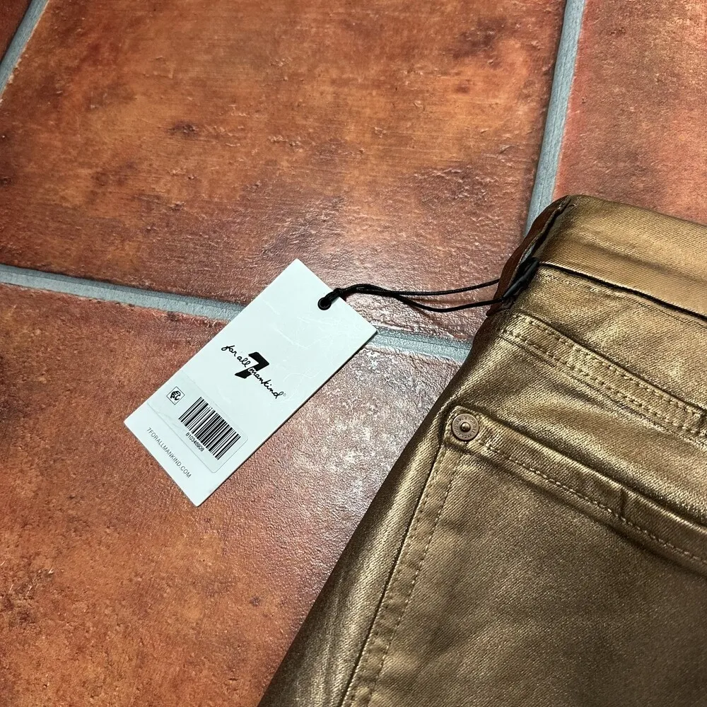 NWT 7 For All Mankind Metallic Gold High Waist Skinny Jeans Size 26 - Image 10