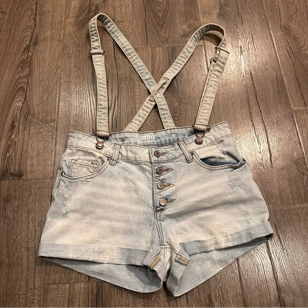 BDG Urban Outfitters Jean Shorts Denim Mid Shortie Bib Suspenders Shortalls 28 - Image 7