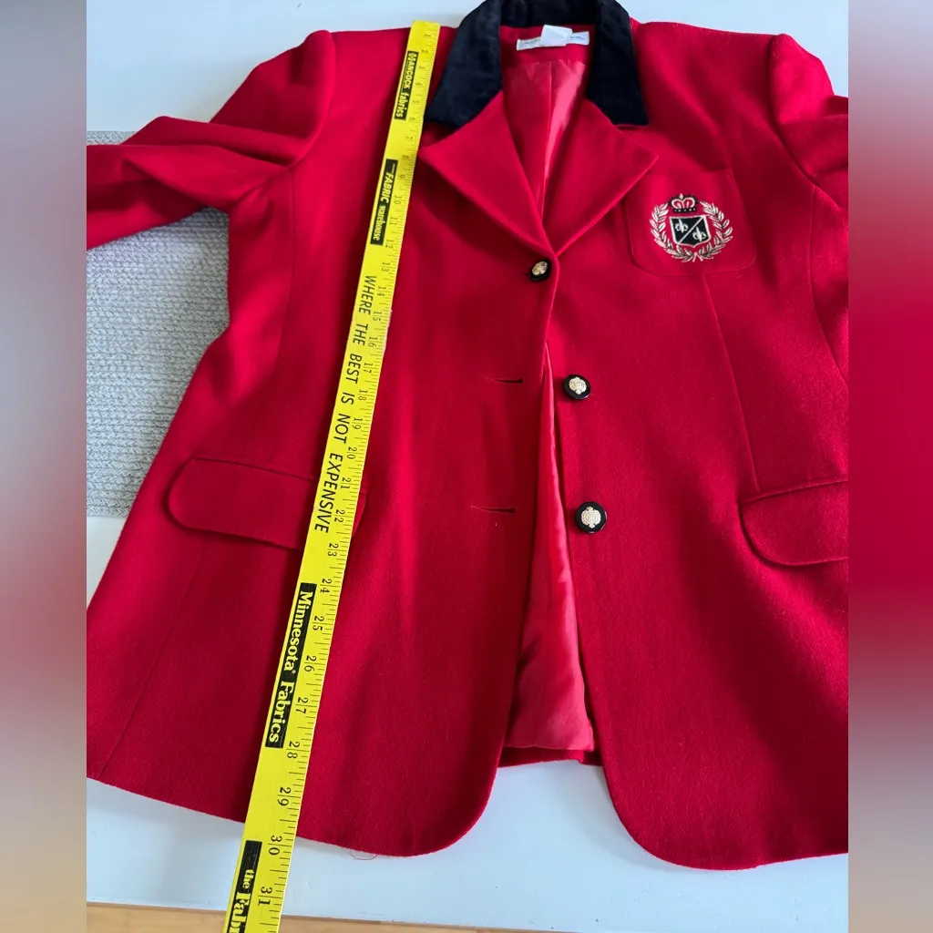 Vintage Norton McNaughton Red Wool Blazer Jacket Blavk Velvet Collar Sz 14 - Image 10
